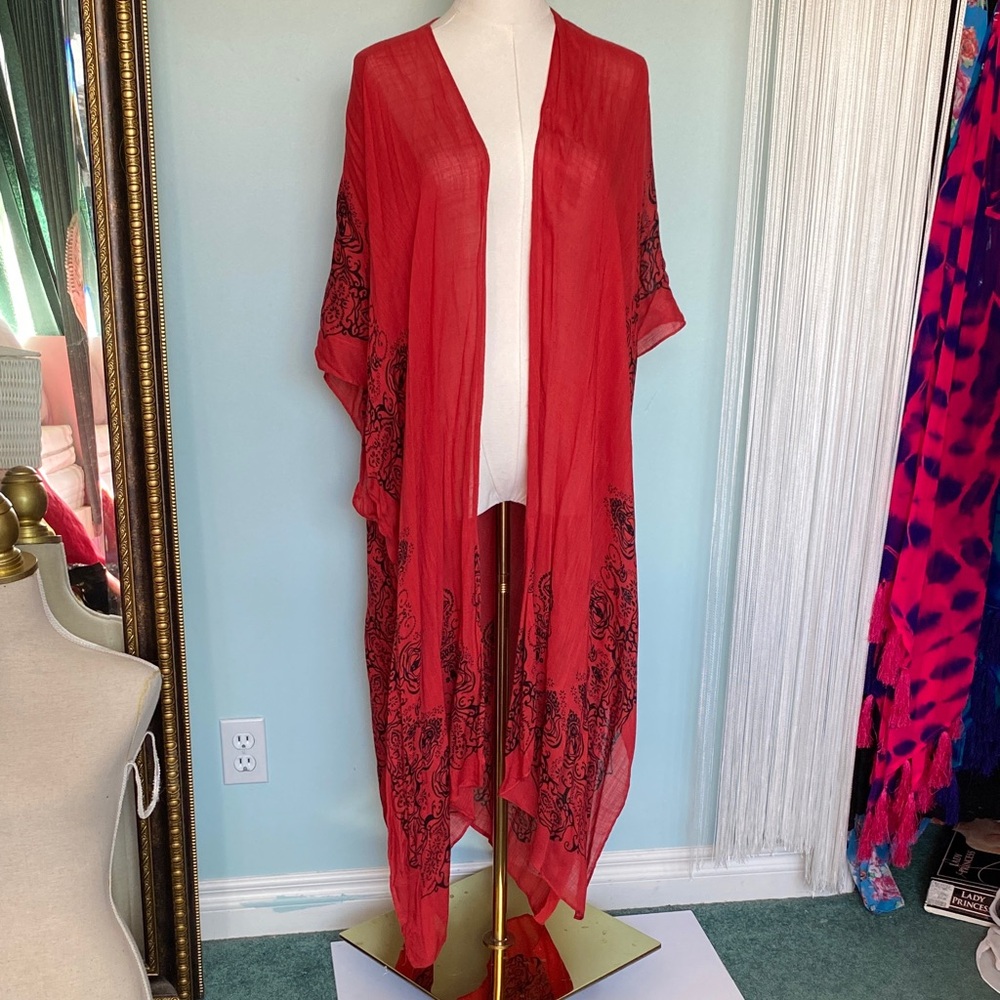 Red and Black Kimono Duster Cardigan
